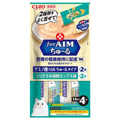 CIAO 糊仔小食 4 條裝 - for AIM腎臓健康維持配慮　氨基酸S18雞肉+海鮮綜合味 x12