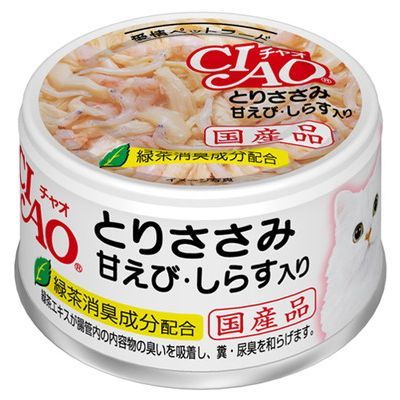 CIAO 貓罐罐 - 雞肉 甜蝦 白飯魚 85g　x6個