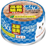 CIAO 貓罐罐 - 鰹魚 + 木魚 (鰹魚乾) 14歳起老貓用  75g x６個