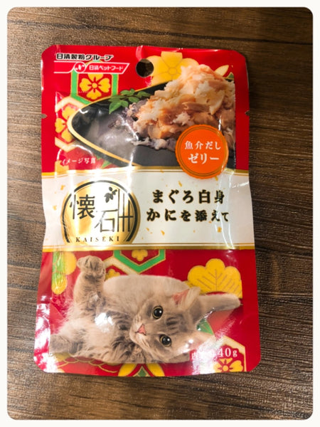 懷石袋裝貓濕糧 - 白肉金槍魚、蟹柳 (海鮮汁啫喱底) x12袋